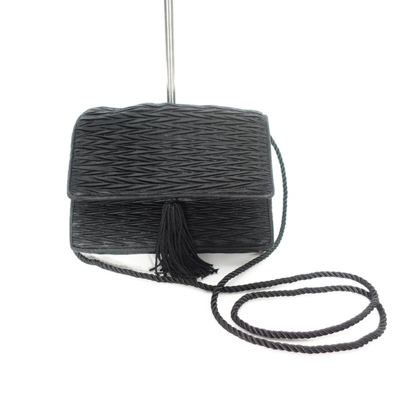 | Vanessa | Black Textured Fabric Tassel Small Evening Cocktail Purse Bag - Picture 1 of 10